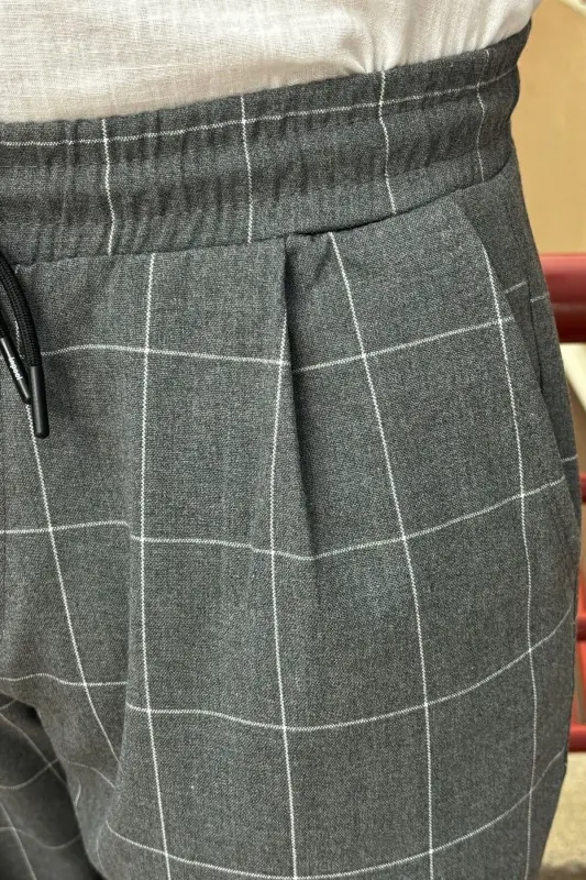 Men's, drawstring, plaid, Stretchy fabric, Pleated, Jogger pants 24INP199K - 6
