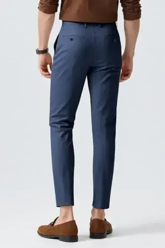 Mens Dress Pants Slim Fit Stretch Fashion Plaid Pant Skinny Leg - 4