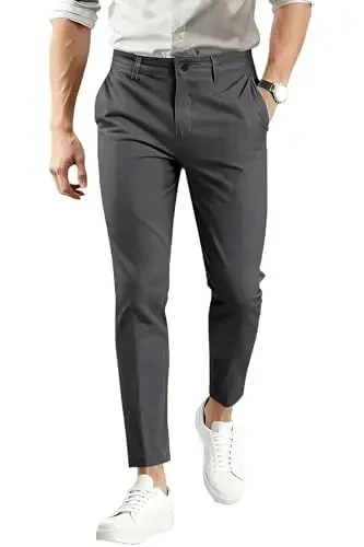 Mens Dress Pants Slim Fit Stretch Fashion Plaid Pant Skinny Leg - 3