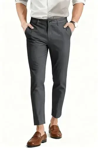 Mens Dress Pants Slim Fit Stretch Fashion Plaid Pant Skinny Leg - 4