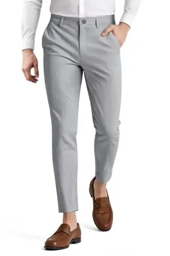 Mens Dress Pants Slim Fit Stretch Fashion Plaid Pant Skinny Leg - 1
