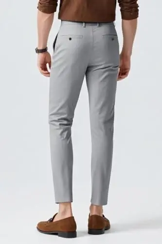 Mens Dress Pants Slim Fit Stretch Fashion Plaid Pant Skinny Leg - 3