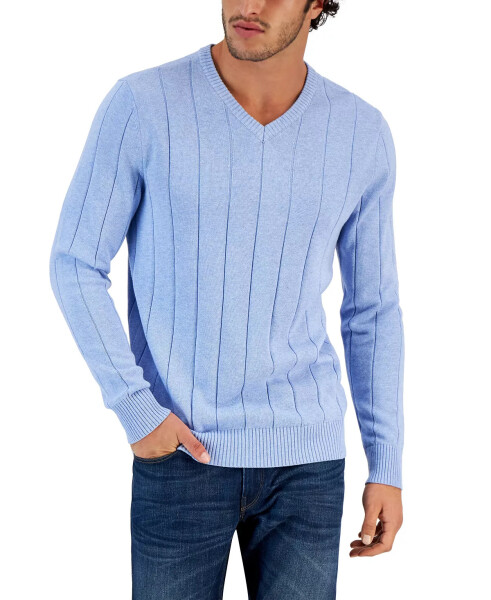 Men's Drop-Needle V-Neck Cotton Sweater, Created for Modazone Blue Yonder - 1