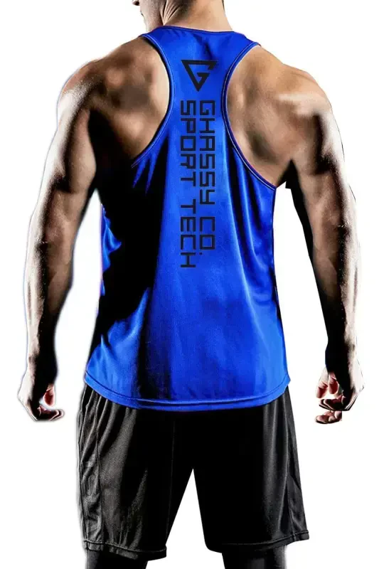 Men's Dry Fit Y-back Gym Fitness Athlete Tank Top Gym-101-BLUE - GHASSY CO