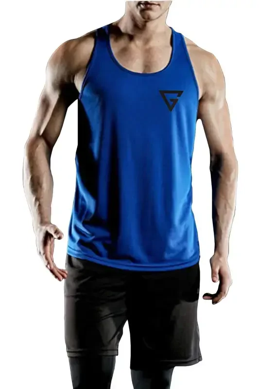 Men's Dry Fit Y-back Gym Fitness Athlete Tank Top Gym-101-BLUE - 2