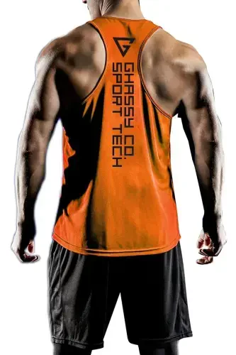 Men's Dry Fit Y-back Gym Fitness Athlete Tank Top Gym-101-ORANGE - 1