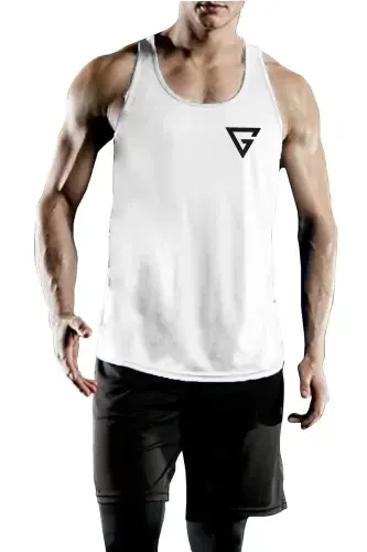 Men's Dry Fit Y-back Gym Fitness Athlete Tank Top Gym-101-WHITE - GHASSY CO (1)