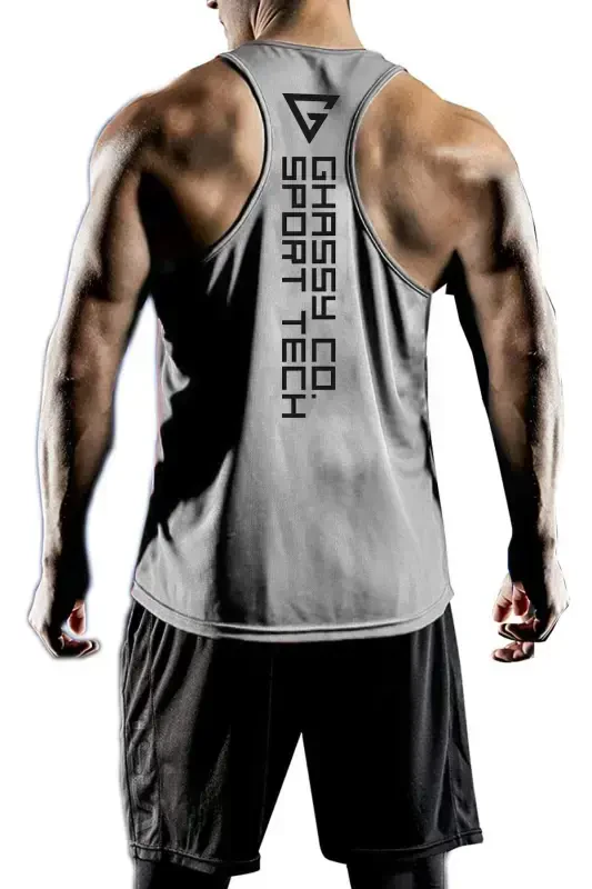 Men's Dry Fit Y-back Gym Fitness Workout Tank Top Gym-101-LIGHT GRAY - GHASSY CO