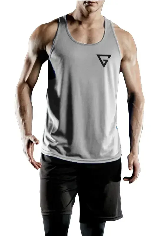 Men's Dry Fit Y-back Gym Fitness Workout Tank Top Gym-101-LIGHT GRAY - 2