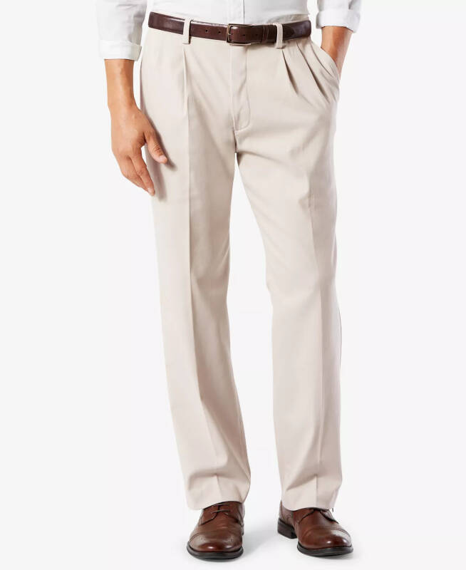 Men's Easy Classic Pleated Fit Khaki Stretch Pants - 2