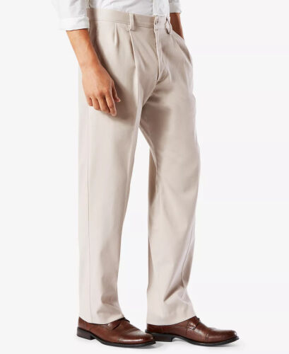 Men's Easy Classic Pleated Fit Khaki Stretch Pants - 4
