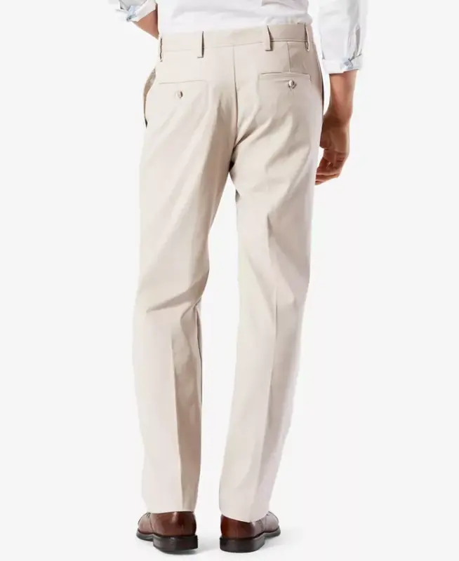 Men's Easy Classic Pleated Fit Khaki Stretch Pants - 2