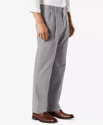 Men's Easy Classic Pleated Fit Khaki Stretch Pants - Burma Grey - 3