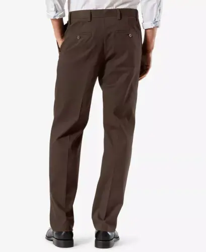 Men's Easy Classic Pleated Fit Khaki Stretch Pants-Coffee Bean - 2