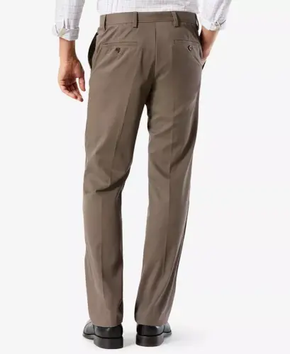 Men's Easy Classic Pleated Fit Khaki Stretch Pants-Dark Pebble - 3