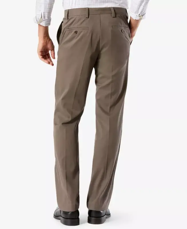 Men's Easy Classic Pleated Fit Khaki Stretch Pants-Dark Pebble - 3