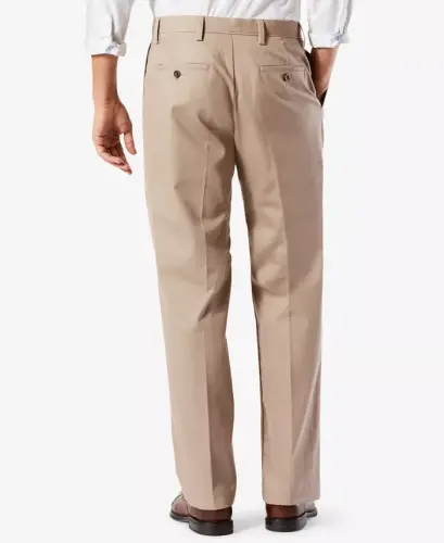 Men's Easy Classic Pleated Fit Khaki Stretch Pants-Timber Wolf - DOCKERS (1)