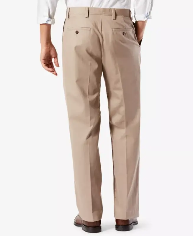 Men's Easy Classic Pleated Fit Khaki Stretch Pants-Timber Wolf - 2