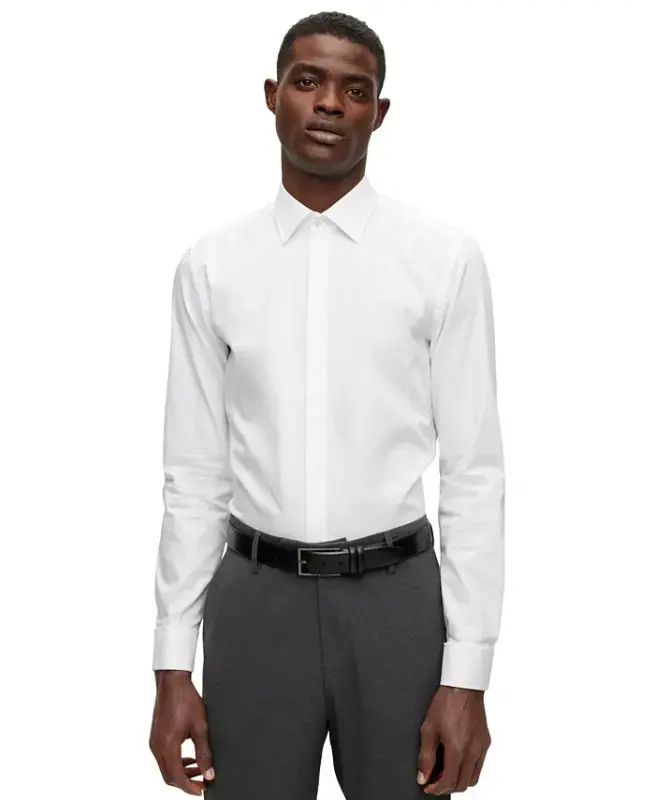 Men's Easy-Iron Stretch Cotton Slim-Fit Dress Shirt - 1