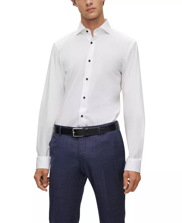 Men's Easy-Iron Stretch Slim-Fit Dress Shirt White - 1