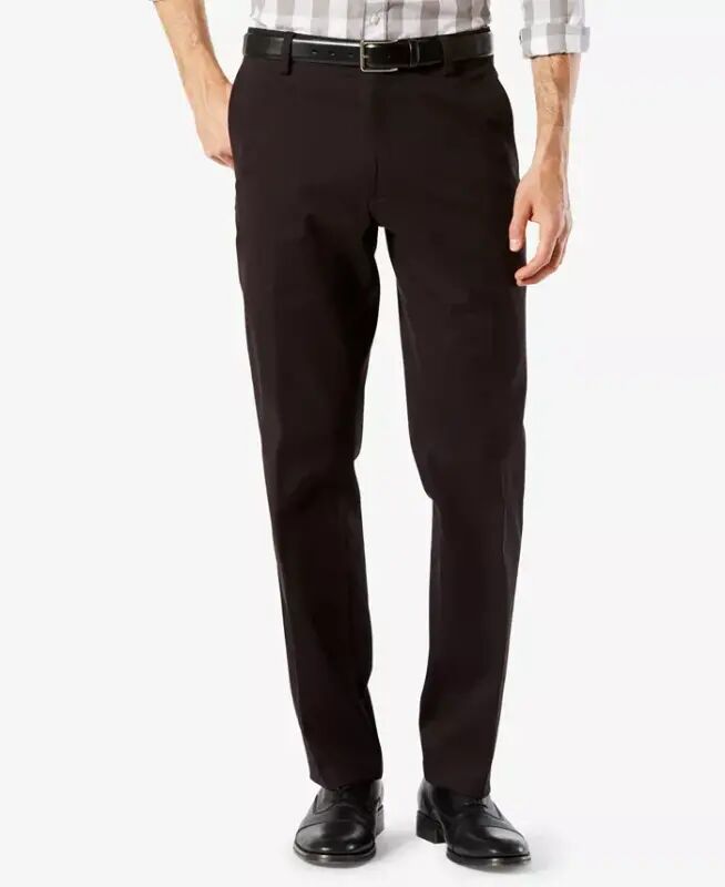 Men's Easy Straight Fit Khaki Stretch Pants-Black - 1