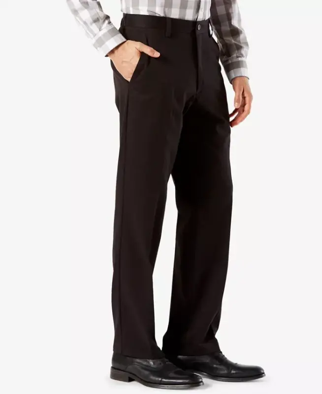 Men's Easy Straight Fit Khaki Stretch Pants-Black - 6