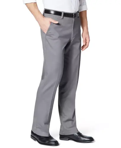 Men's Easy Straight Fit Khaki Stretch Pants-Burma Grey - 3