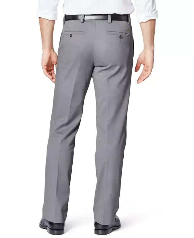 Men's Easy Straight Fit Khaki Stretch Pants-Burma Grey - 4