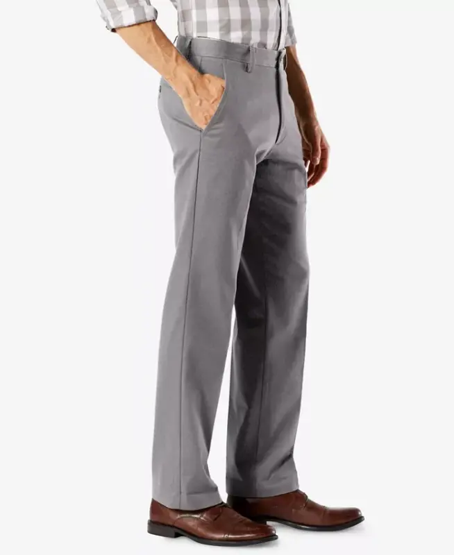 Men's Easy Straight Fit Khaki Stretch Pants-Burma Grey - 8