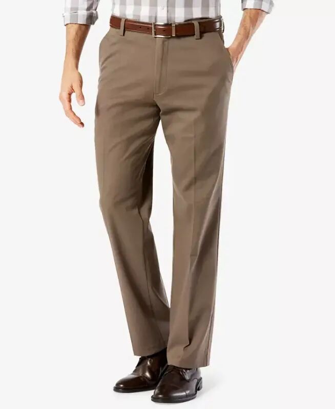 Men's Easy Straight Fit Khaki Stretch Pants-Dark Pebble - 1
