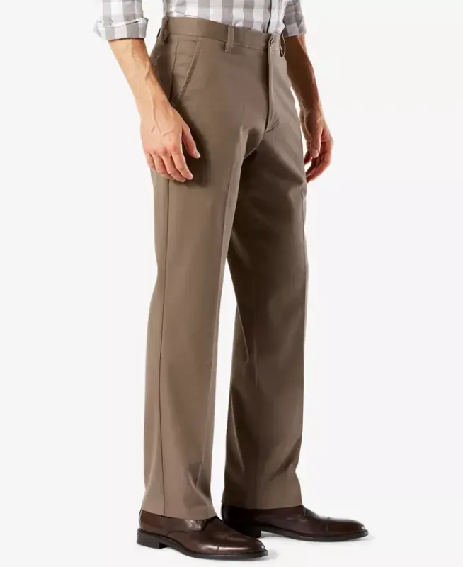 Men's Easy Straight Fit Khaki Stretch Pants-Dark Pebble - 3