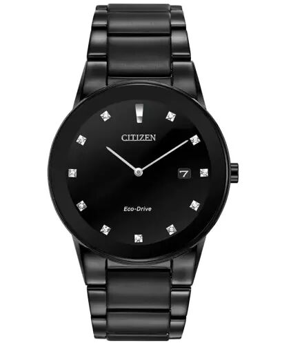 Men's Eco-Drive Axiom Diamond Accent Black Ion-Plated Stainless Steel Bracelet Watch 40mm AU1065-58G - 1
