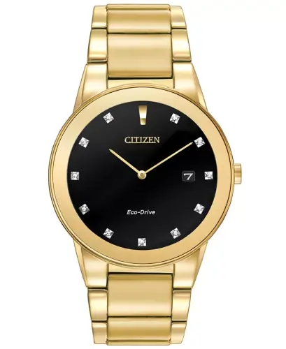Men's Eco-Drive Axiom Diamond Accent Gold-Tone Stainless Steel Bracelet Watch 40mm AU1062-56G - 1