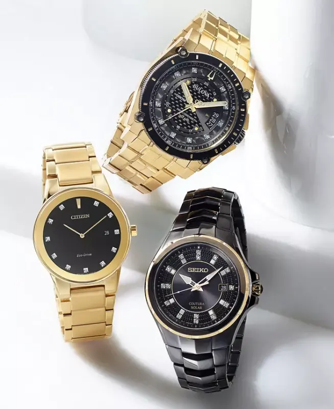 Men's Eco-Drive Axiom Diamond Accent Gold-Tone Stainless Steel Bracelet Watch 40mm AU1062-56G - 2