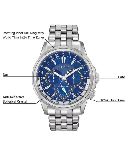 Men's Eco-Drive Calendrier Zanglamas Po'lat Bilaguzuk Soati 44mm BU2021-51L - 8