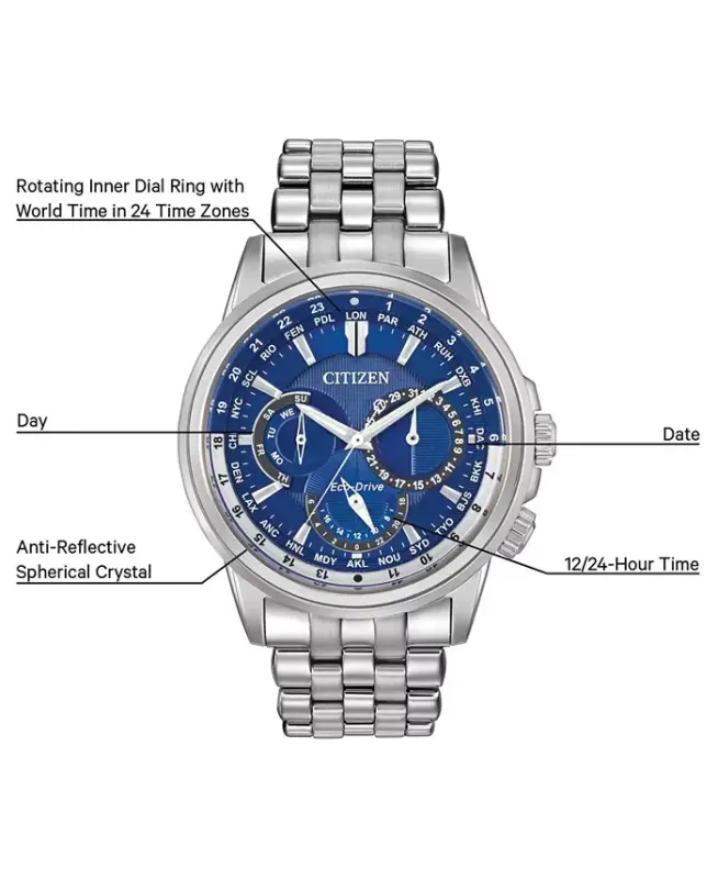 Men's Eco-Drive Calendrier Zanglamas Po'lat Bilaguzuk Soati 44mm BU2021-51L - 8