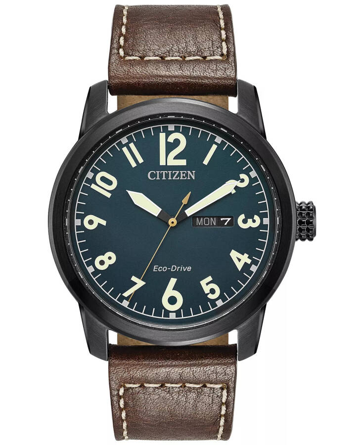 Men's Eco-Drive Military Brown Leather Strap Watch 42mm BM8478-01L No Color - 1