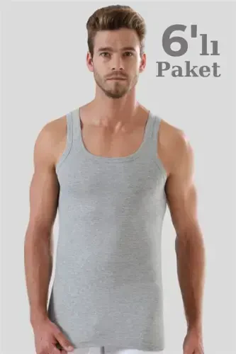 Men's Economy Tank Tops Grey 100% Cotton Knit 6 Pack - 1