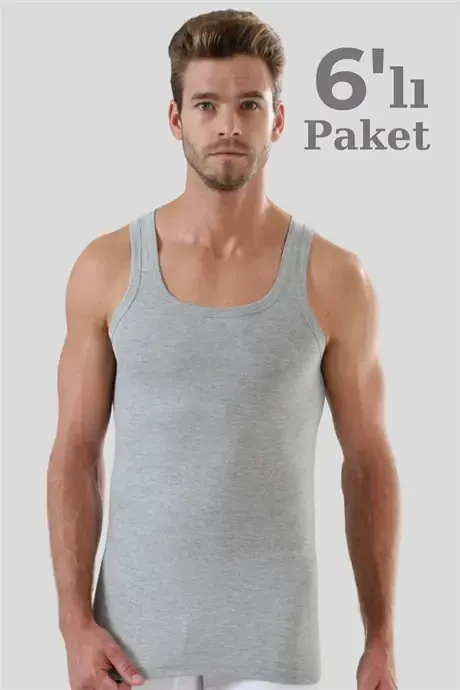 Men's Economy Tank Tops Grey 100% Cotton Knit 6 Pack - 1