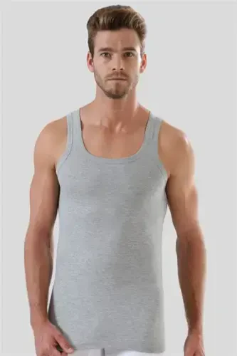 Men's Economy Tank Tops Grey 100% Cotton Knit 6 Pack - 3