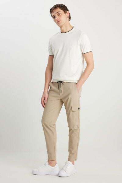 Men's Ecru 100% Cotton Standard Fit Regular Cut Crew Neck Knit T-Shirt - AC&CO / ALTINYILDIZ CLASSICS (1)