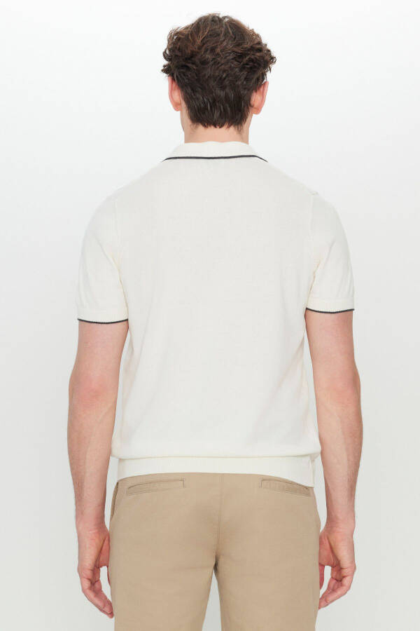 Men's Ecru 100% Cotton Standard Fit Regular Cut Polo Neck Knitted T-Shirt - 5