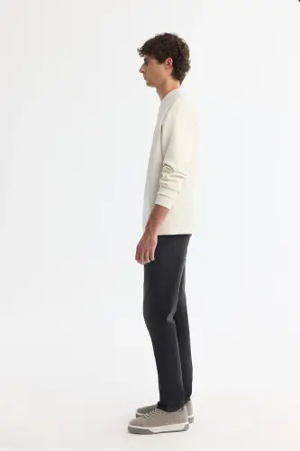 Men's Ecru Crew Neck Cotton Printed Elastane S - 4