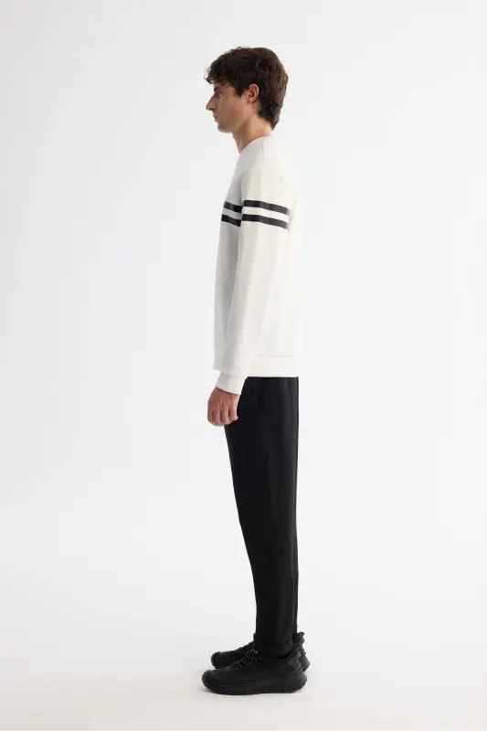 Men's Ecru Crew Neck Cotton Printed Elastane S - 2