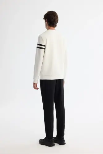 Men's Ecru Crew Neck Cotton Printed Elastane S - 3