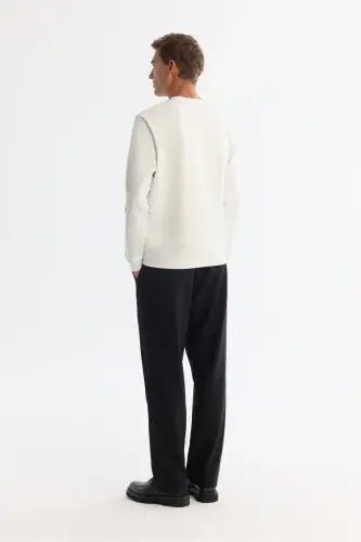 Men's Ecru Crew Neck Cotton Printed Sweatshirt - 4