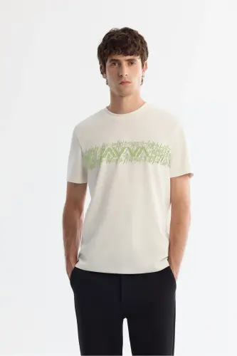 Men's Ecru Crew Neck Interlock Elastane T-shirt A42y1005 - 1