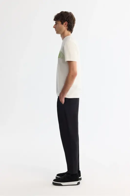 Men's Ecru Crew Neck Interlock Elastane T-shirt A42y1005 - 4