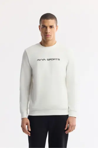 Men's Ecru Crew Neck Printed Bi Stretch Interlock - 1