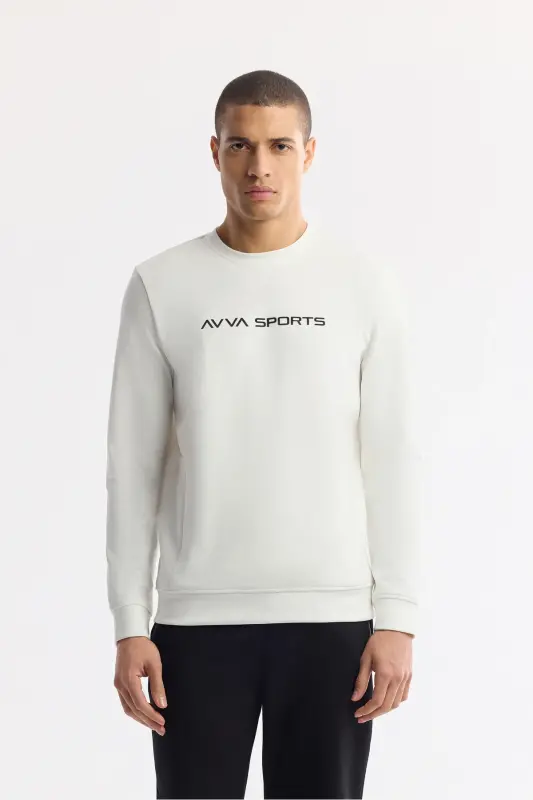 Men's Ecru Crew Neck Printed Bi Stretch Interlock - AVVA